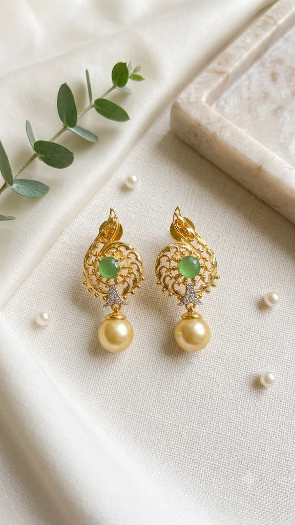 Vintage Pearl Drop Earrings for Women | Designer Gold-Tone Jewelry (BR150)
