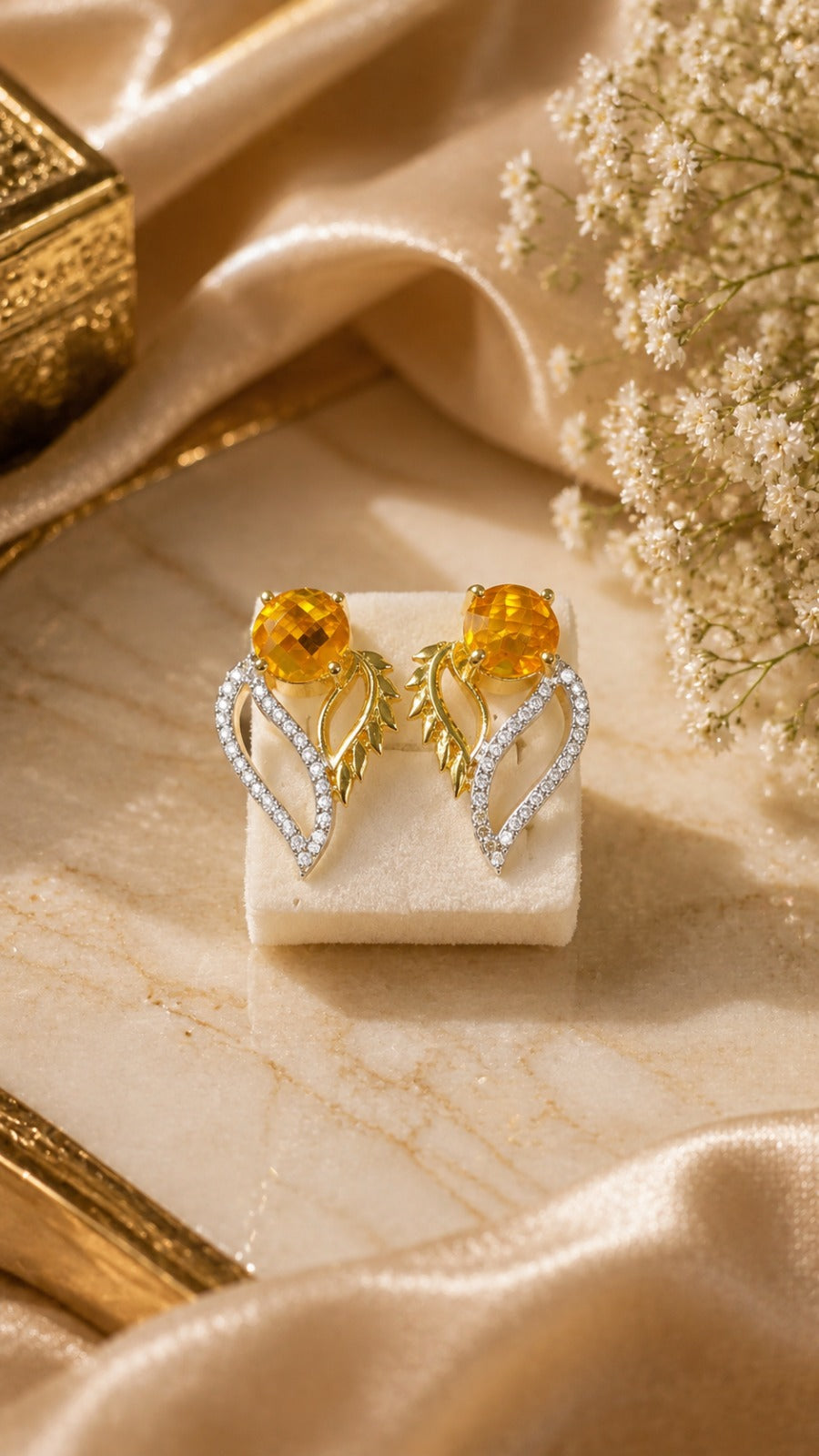 Luxury Golden Leaf Design Stud Earrings for Women | Elegant Jewelry (BR150)