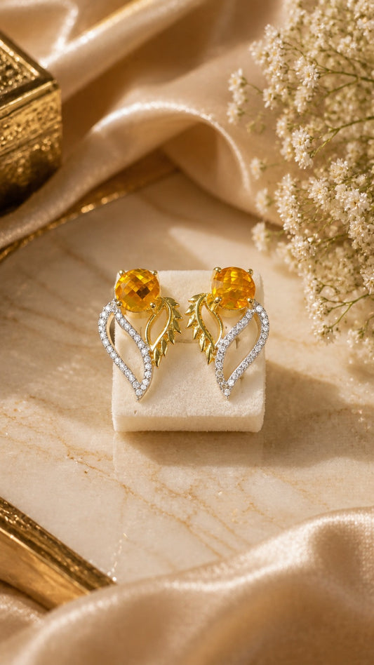 Luxury Golden Leaf Design Stud Earrings for Women | Elegant Jewelry (BR150)