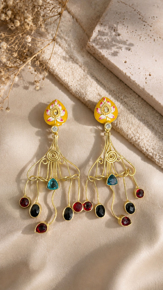 Handcrafted Lotus Design Long Dangle Earrings for Women Ethnic (BR300)
