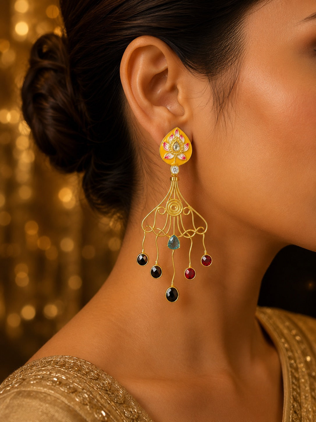 Handcrafted Lotus Design Long Dangle Earrings for Women Ethnic (BR300)