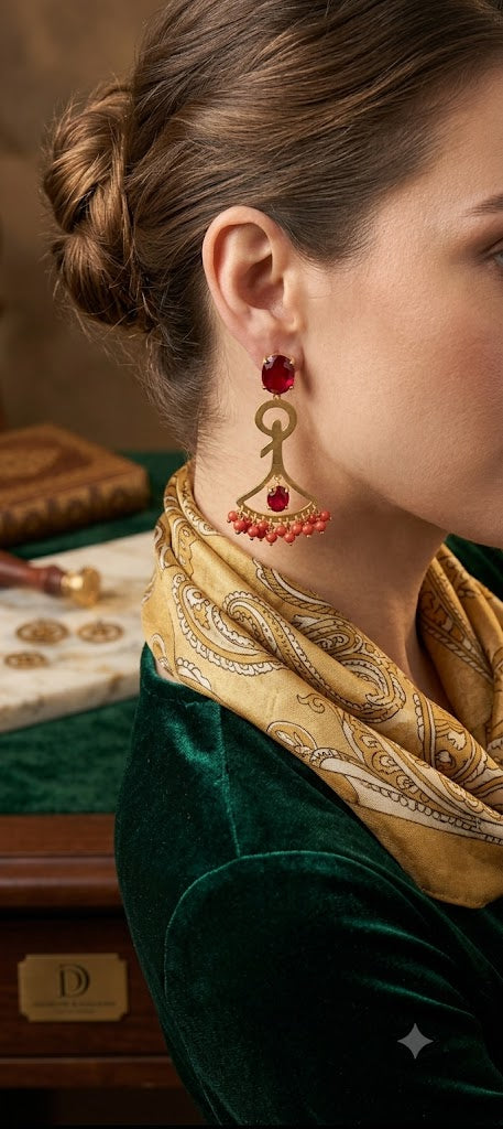 Luxury Gold Tone Red Bead Statement Earrings for Women & Girls (BR300)