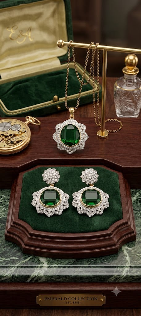 Luxury Green Stone Statement Necklace & Earrings Set for Women (BR300)