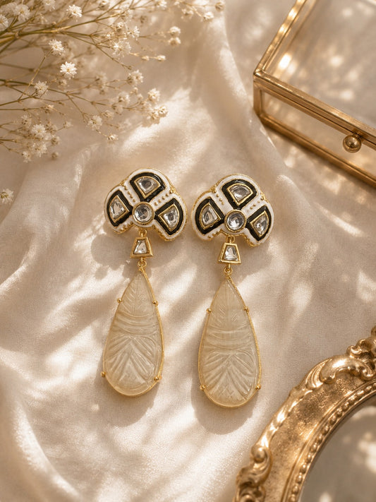 Luxury Ivory Enamel Drop Earrings – Gold-Tone Statement Earrings for Women (BR300)