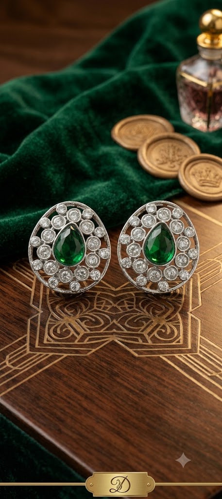 Luxury Silver-Tone Teardrop Statement Stud Earrings with CZ Accents (BR300)