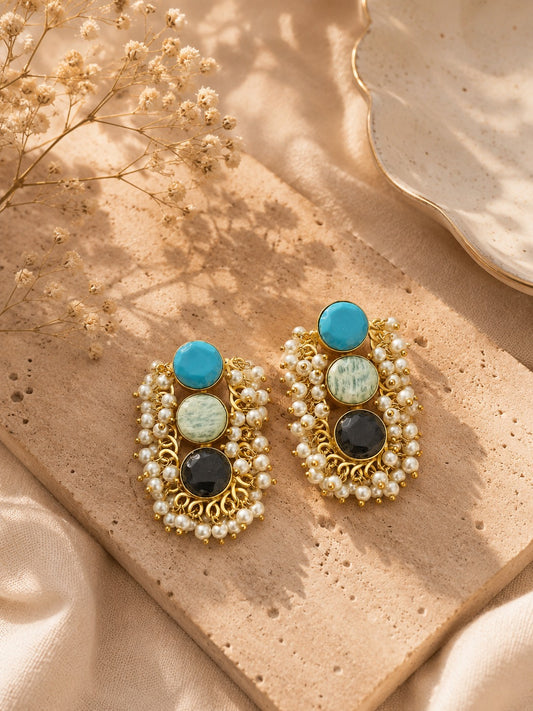 Luxury Gold-Tone Pearl Statement Earrings for Women & Party Wear (BR300)
