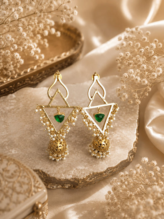Luxury Gold-Tone Geometric Pearl Jhumka Earrings for Women (BR300)