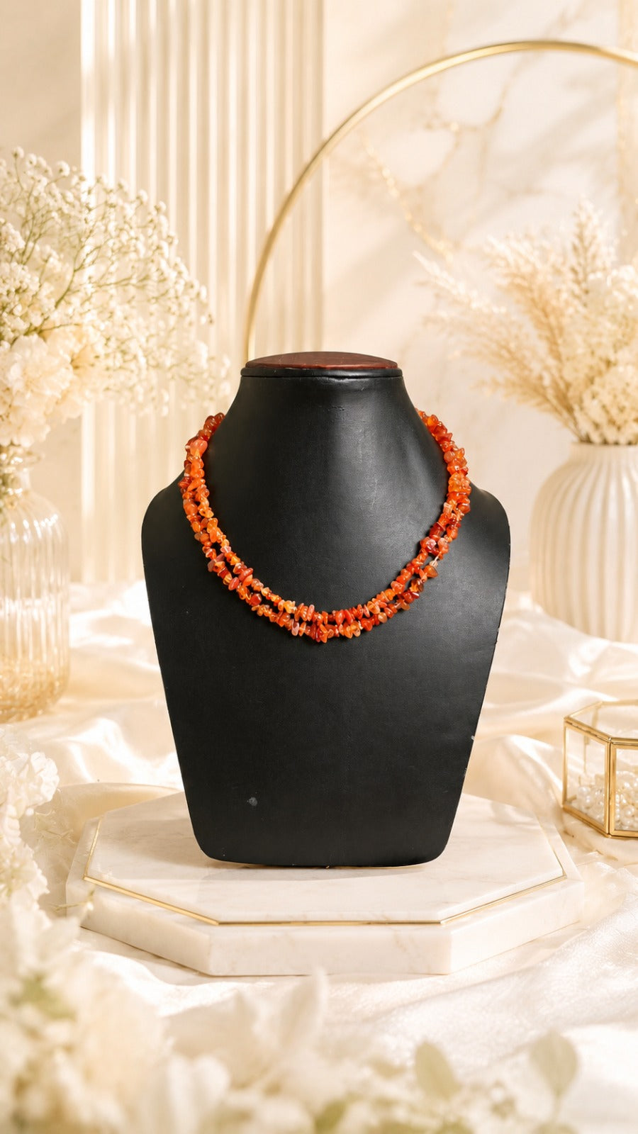 Carnelian Uncut Mala – Natural Healing Crystal Necklace 35 inches