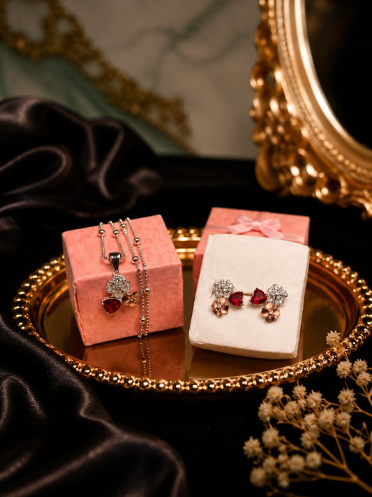 Silver Multi-Color CZ Stone Pendant & Earring Set for Women | [3.95g] Designer Jewelry Set (Without Chain) NT-4