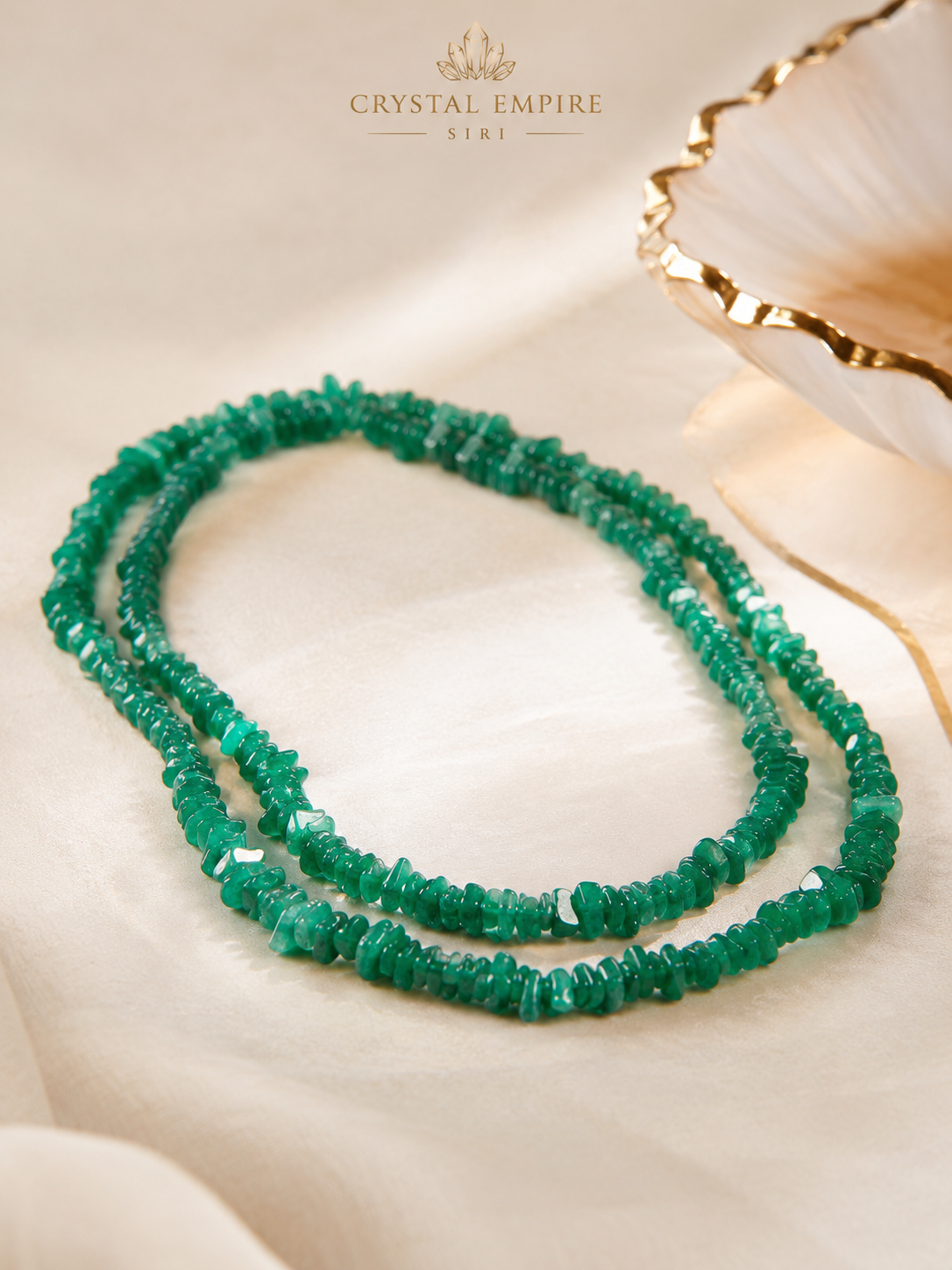 Green Onyx Uncut Mala 35 Inches | Natural Crystal Necklace for Healing