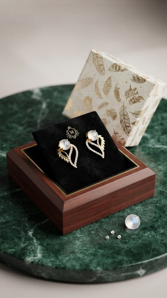 Elegant Pearl Leaf Drop Earrings for Women | Gold Plated Fashion Jewelry (BR250)