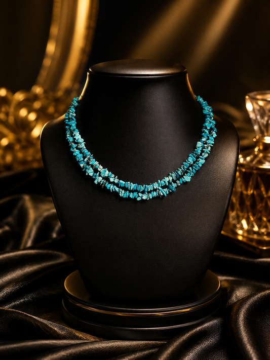 Turquoise Uncut Chip Stone Mala Necklace | Handmade Boho Necklace for Women 35 inches