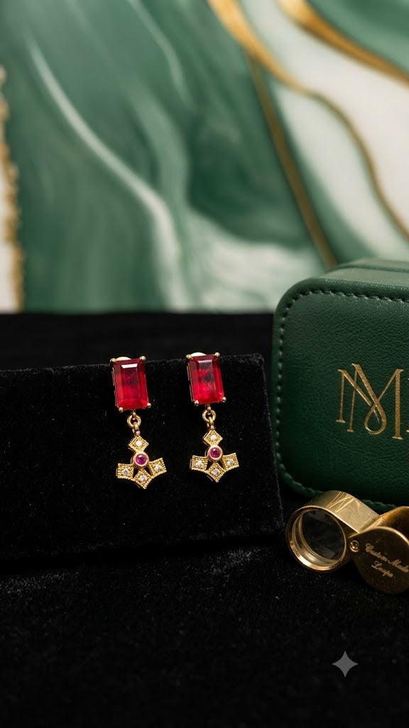 Luxury Red Stone Gold-Plated Drop Earrings for Women | Designer Studs (BR125)