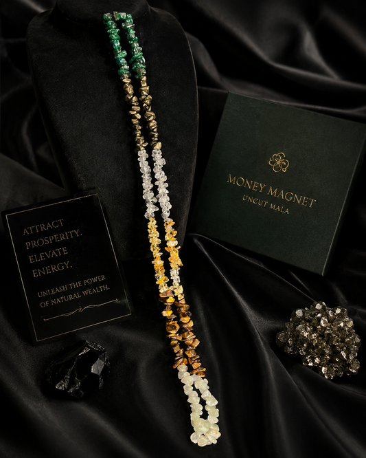 Money Magnet Uncut Crystal Mala 35 Inches for Wealth & Prosperity