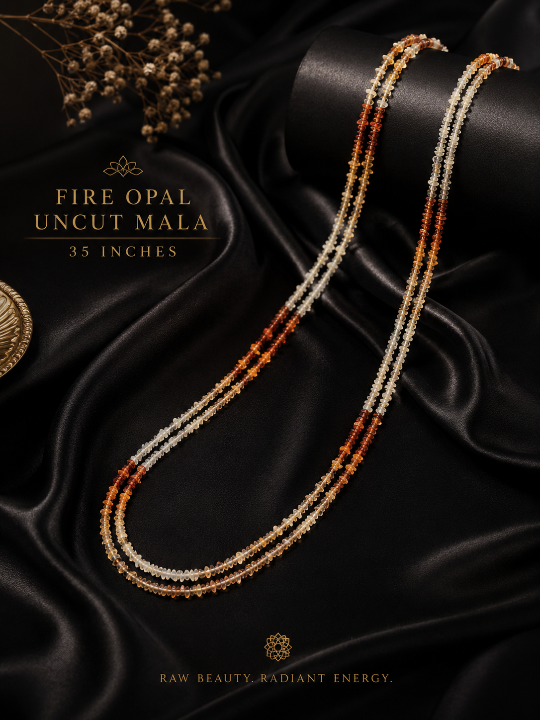 Fire Opal Uncut Mala 35 Inches | Natural Crystal Healing Necklace