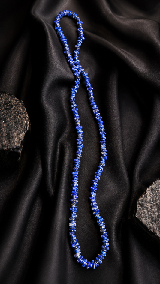 Natural Lapis Lazuli Uncut Mala 35 Inches | Crystal Healing Necklace