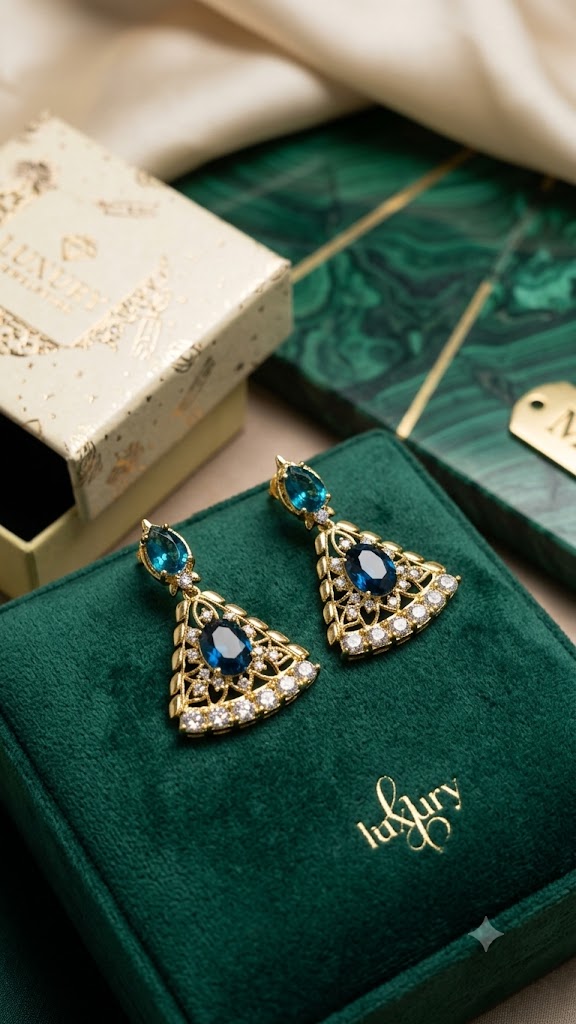 Blue & Gold Designer Dangle Earrings | Elegant Party Wear Jewelry (BR250)