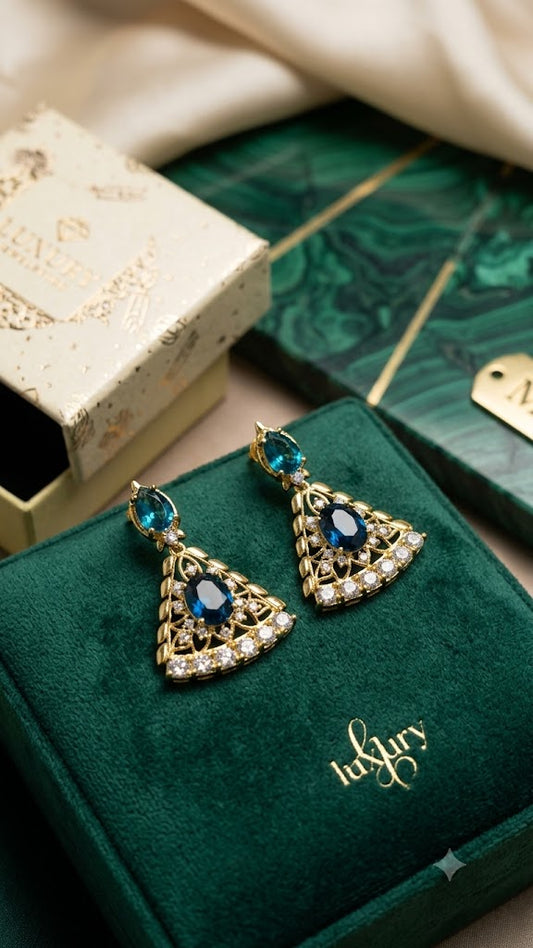 Blue & Gold Designer Dangle Earrings | Elegant Party Wear Jewelry (BR250)