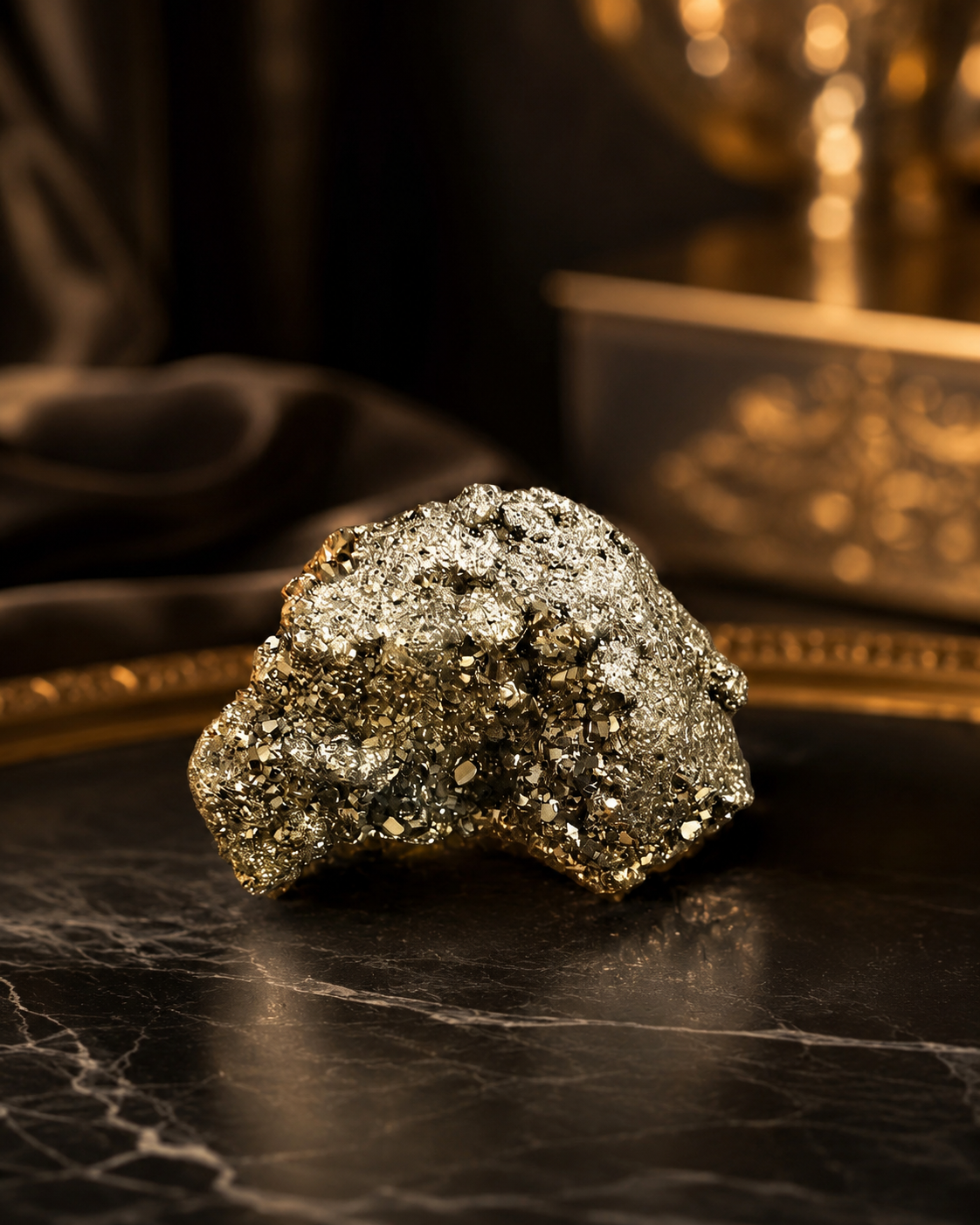 Natural Pyrite Crystal Cluster – Raw Golden Healing Stone for Prosperity 108 gram