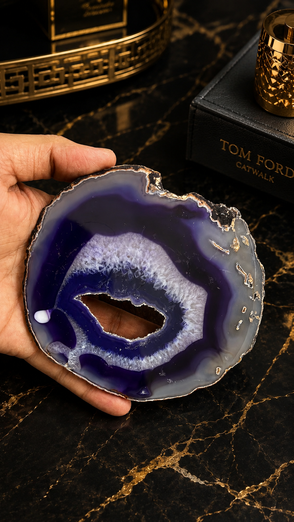 Luxury Purple Agate Slice Plate for Elegant Home & Office Décor 170 gram