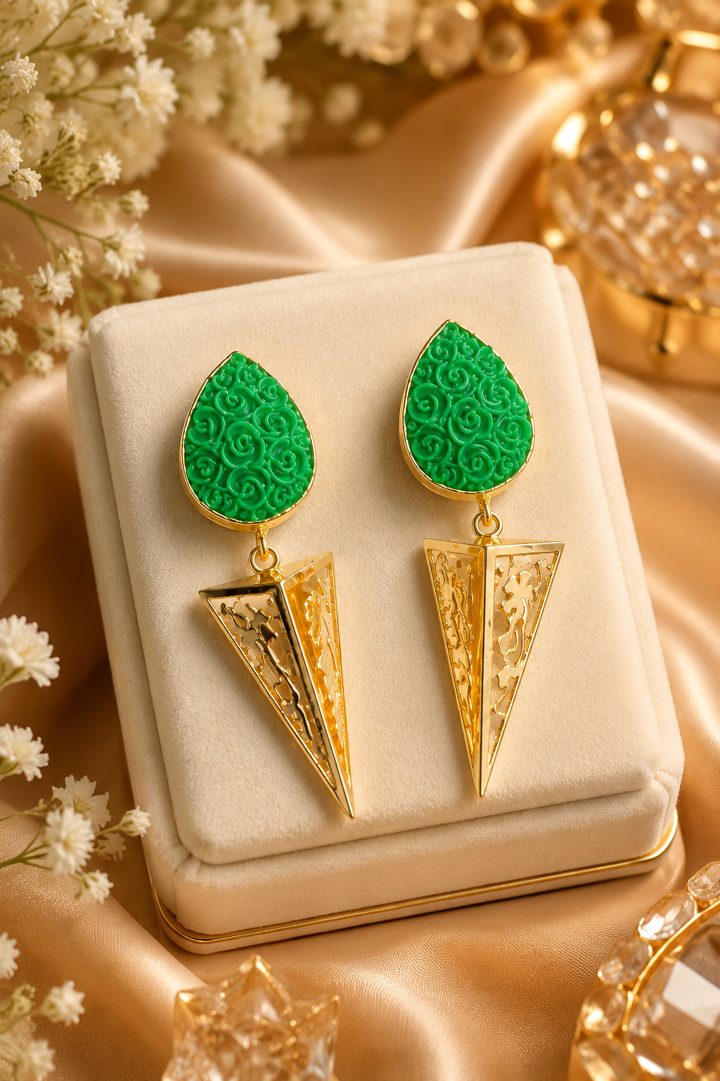 Luxury Green & Gold Ear Hanging Earrings for Women | Designer Style (BR150)