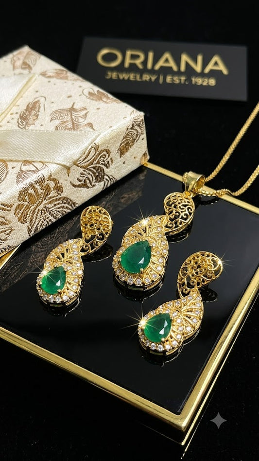 Luxury Gold-Plated Green Designer Pendant Set for Women | Elegant (BR250)