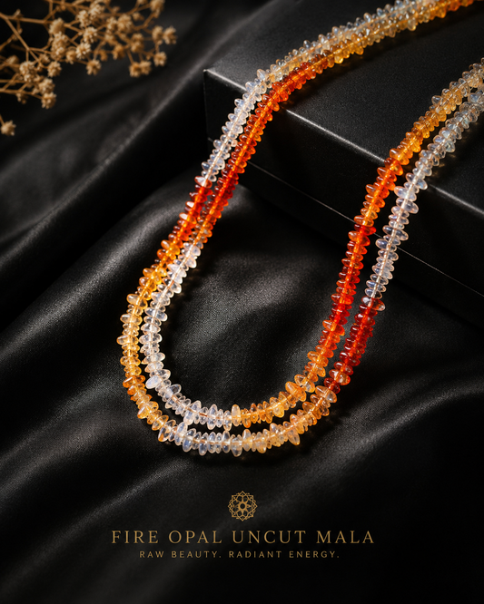 Fire Opal Uncut Mala 35 Inches | Natural Crystal Healing Necklace