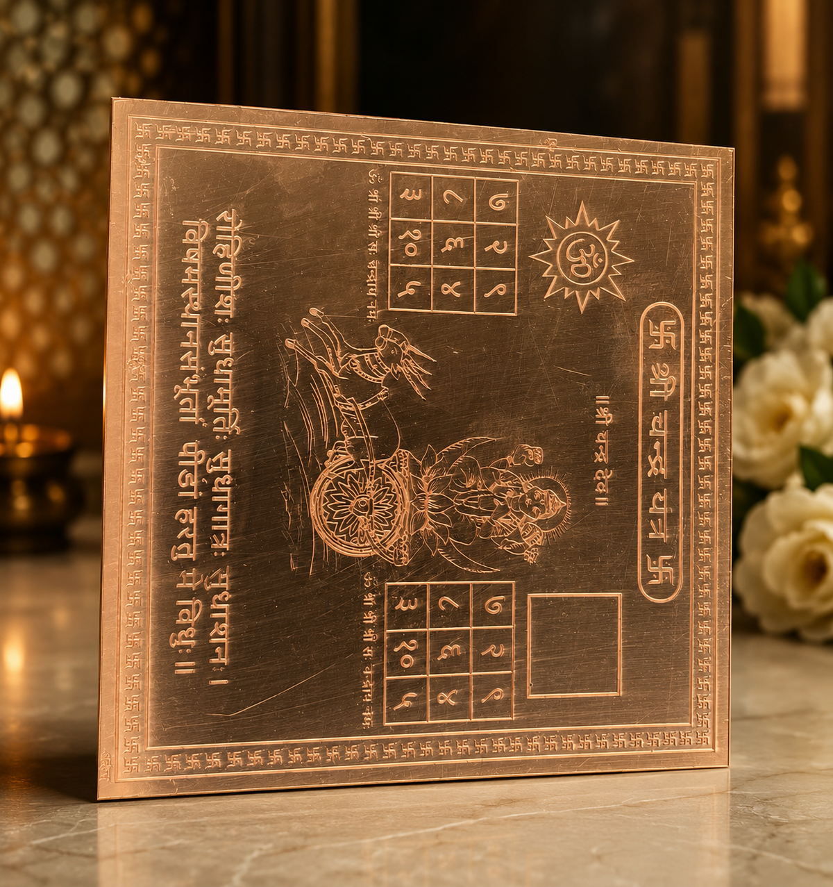 Premium Pure Copper Chandra Yantra Plate for Moon Strength, Peace & Emotional Balance
