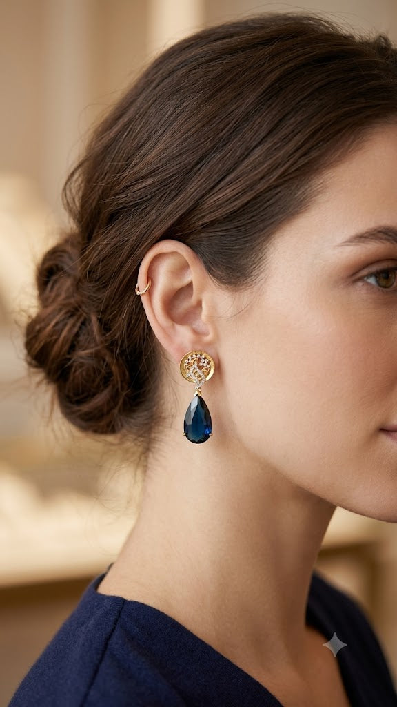Designer Blue Teardrop Drop Earrings for Women | Gold Plated Party Wear Fashion Jewelry (BR250)