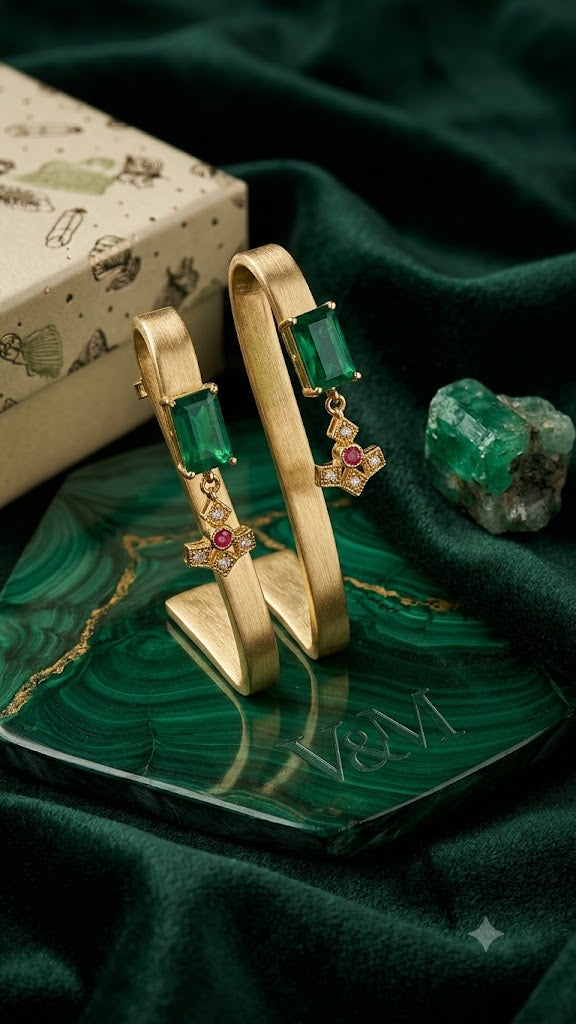 Green Fancy Drop Earrings for Women | Elegant Gold Jewelry (BR125)