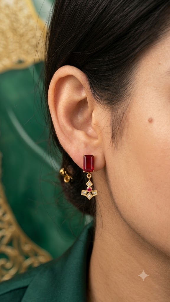 Luxury Red Stone Gold-Plated Drop Earrings for Women | Designer Studs (BR125)