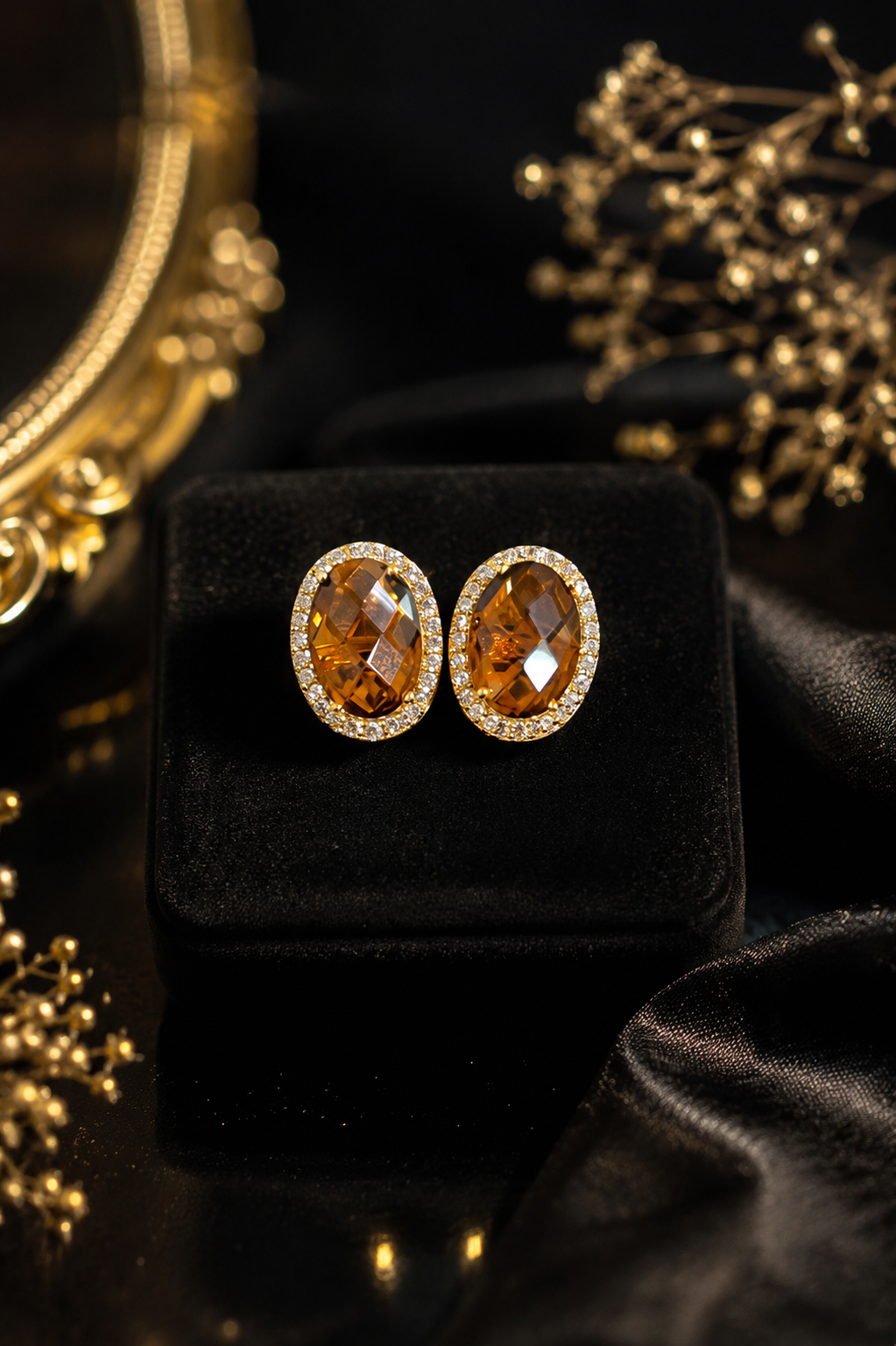 Fancy Designer Ear Studs – Luxury Oval Smoky Accent Earrings for Women (BR120)