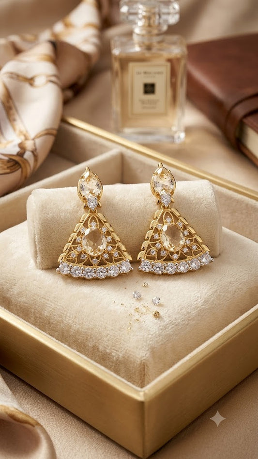 Gold-Plated CZ Designer Jhumka Earrings for Women | Party Wear (BR250)