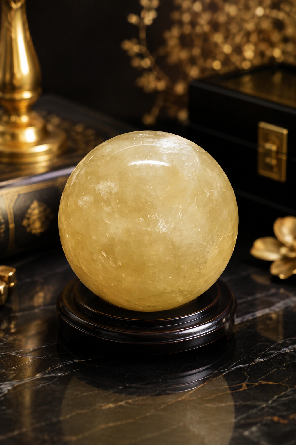 Yellow Calcite Ball | Natural Polished Crystal Sphere 642 Gram
