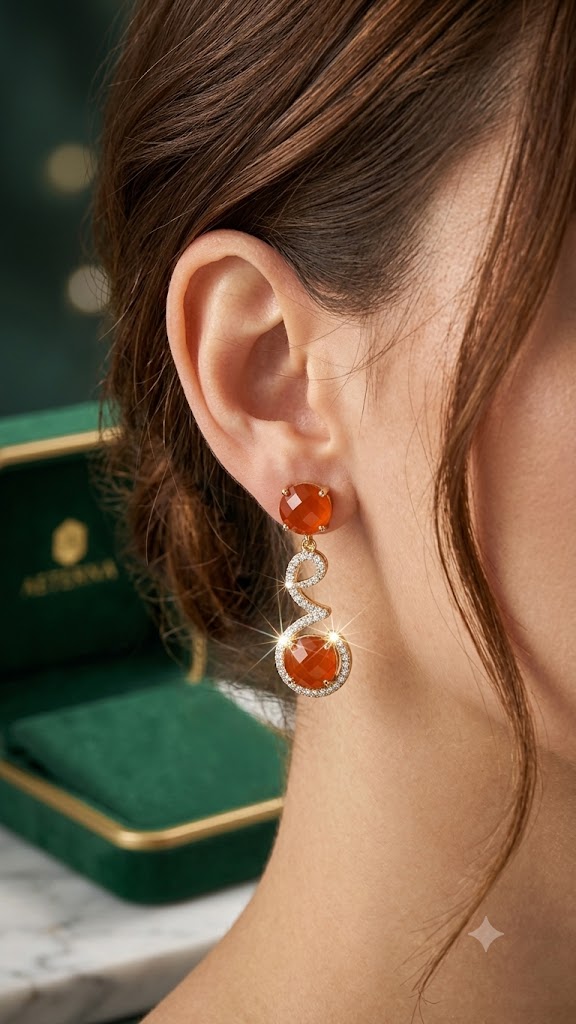 Sun-Kissed Orange Round Stone Dangle Earrings with Sparkling Micro-Pave Details (BR250)