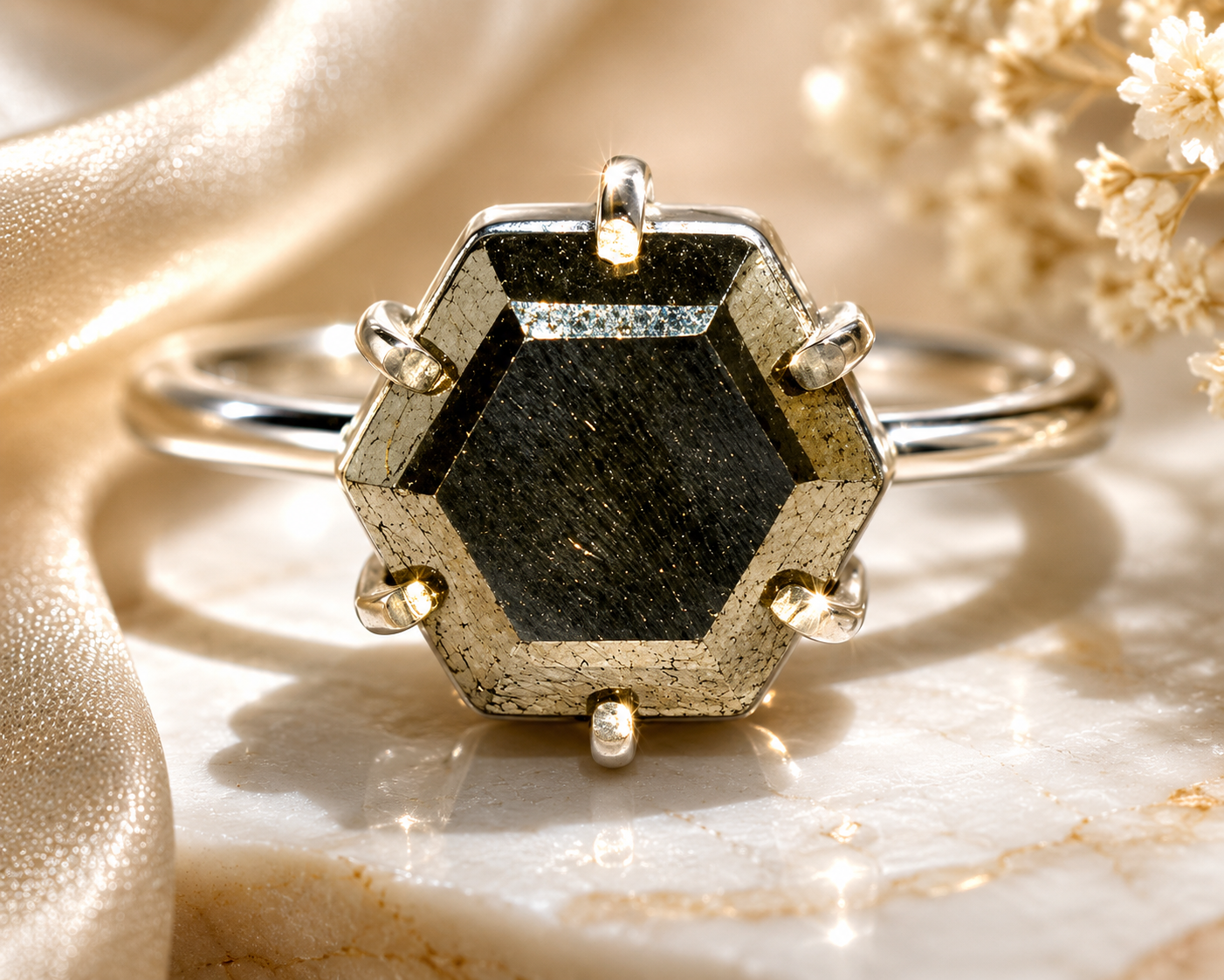 Golden Pyrite Adjustable Ring | Wealth, Protection & Success Stone