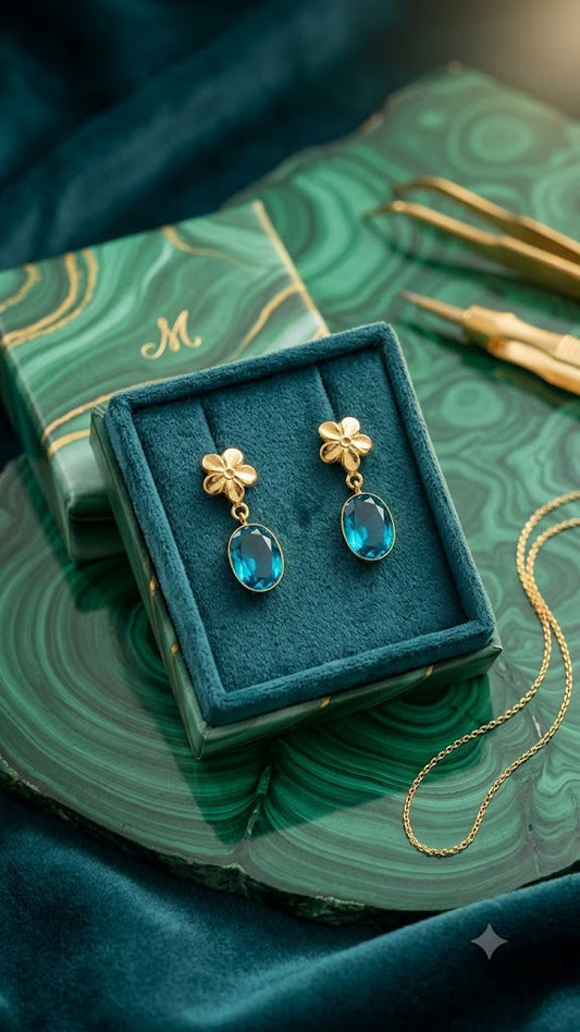 Blue Floral Drop Earrings for Women | Elegant Gold Finish Jewelry (BR125)