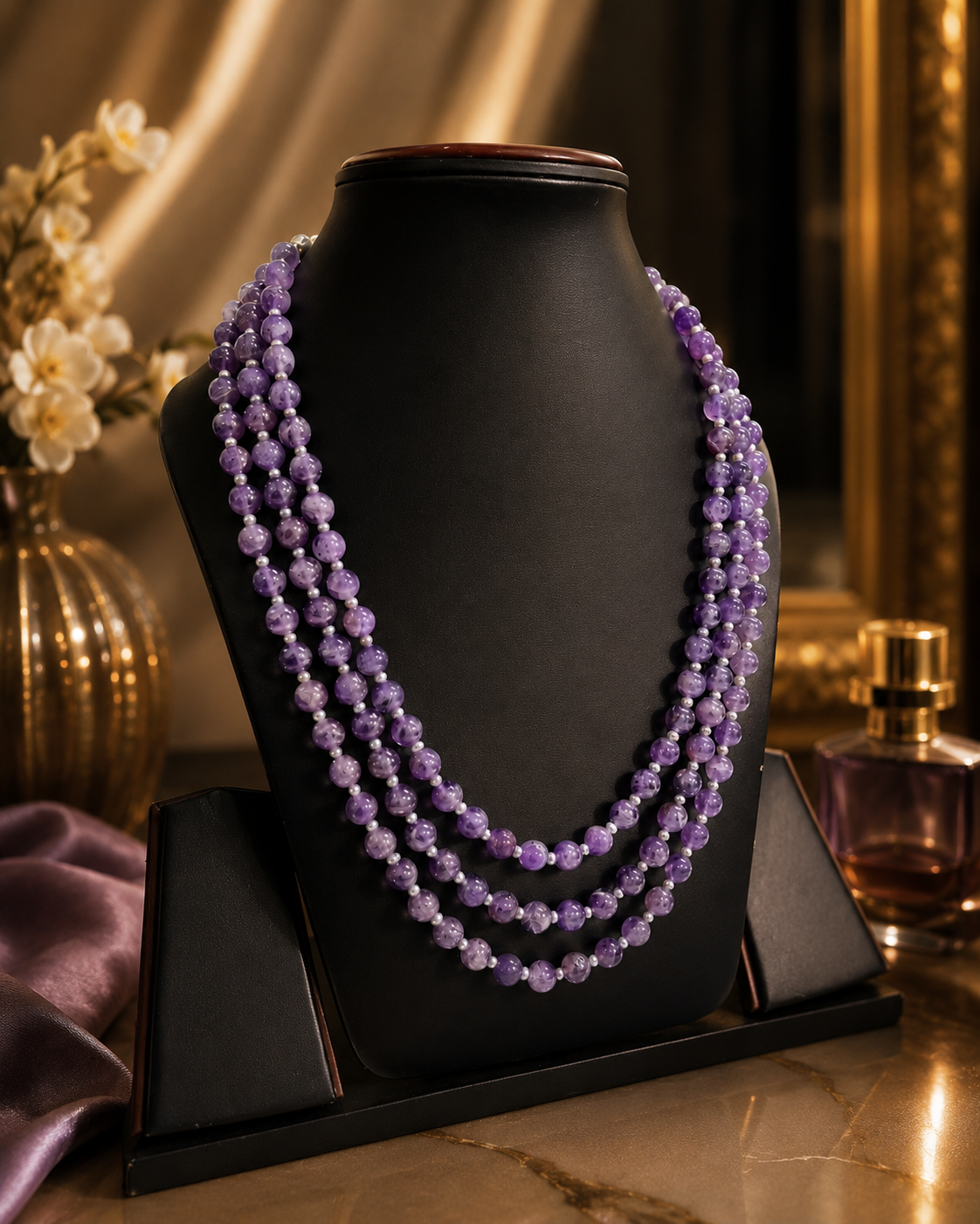 Amethyst Beaded Necklace | Multi-Strand Purple Gemstone