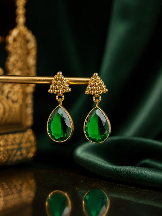 Luxury Green Teardrop Ear Hanging Earrings for Women | Gold Plated Designer Drop Earrings (BR150)