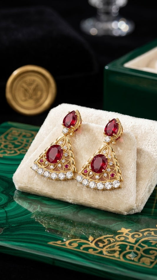 Luxury Red Stone Gold Plated Jhumka Earrings for Women | Party Wear (BR250)