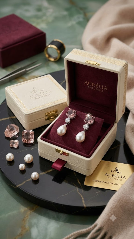 Cushion-Cut Pink Gemstone and Teardrop Pearl Drop Earrings (BR250)