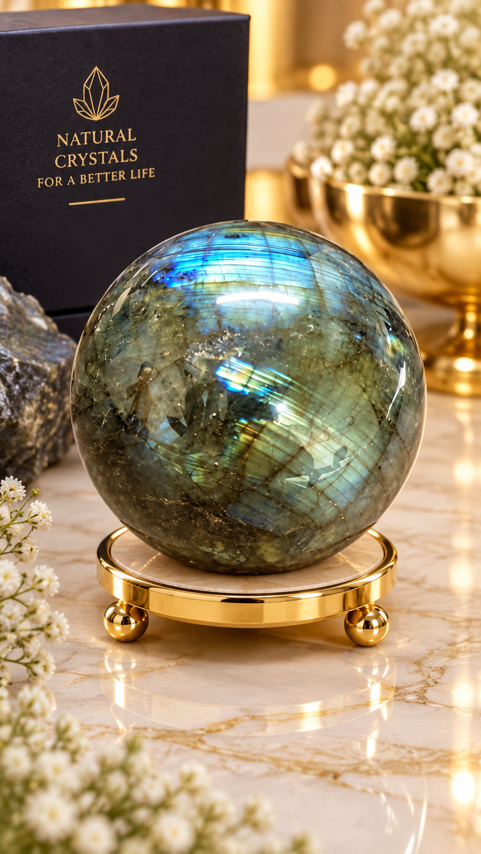 Natural Labradorite Crystal Ball / Sphere – Polished Labradorite Gemstone for Protection & Intuition 449 Gram
