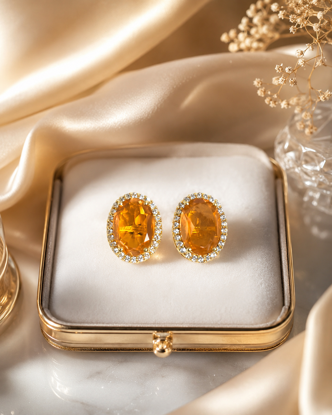 Fancy Designer Orange Ear Studs for Women | Elegant Party Wear Jewelry (BR120)