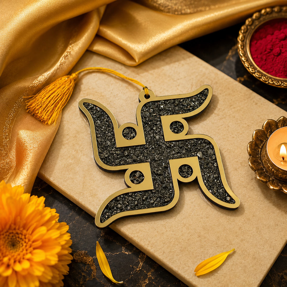 Pyrite Swastik Dhan Samriddhi Vastu Blessing for Wealth & Prosperity