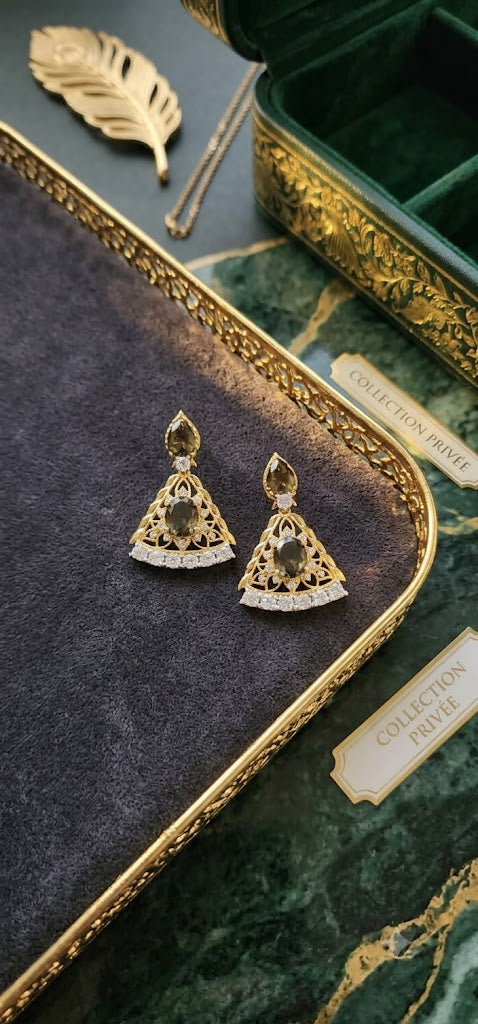 Olive Green Designer Gold-Plated Jhumka Earrings for Women | Party Wear (BR250)
