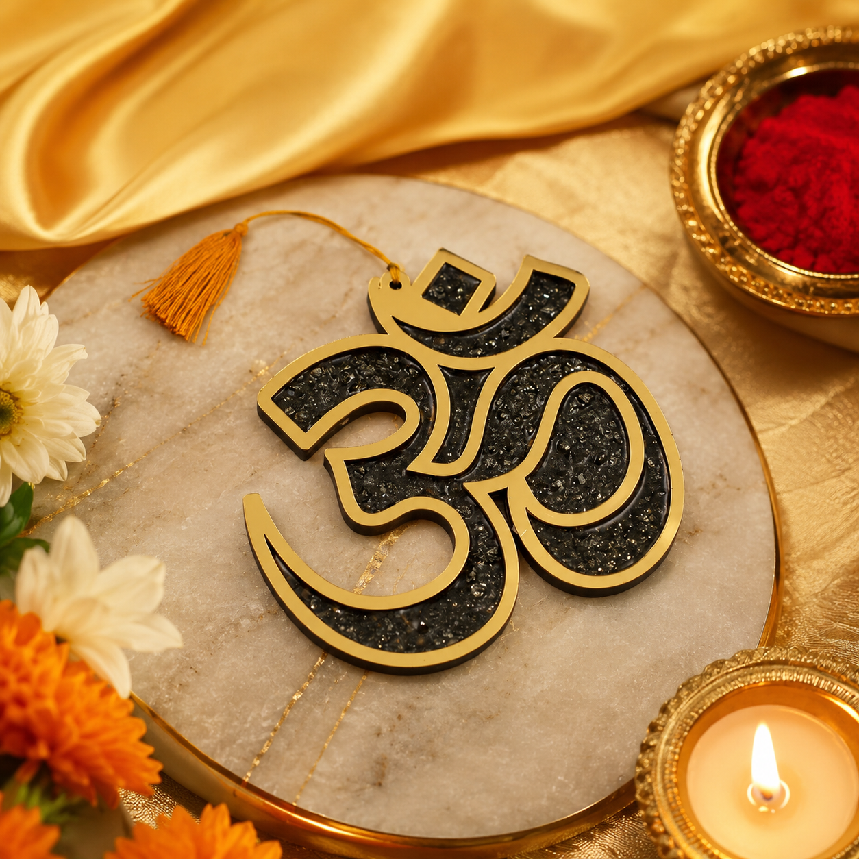 Pyrite Om Shanti Vastu Blessing Wall Decor for Wealth & Positive Energy