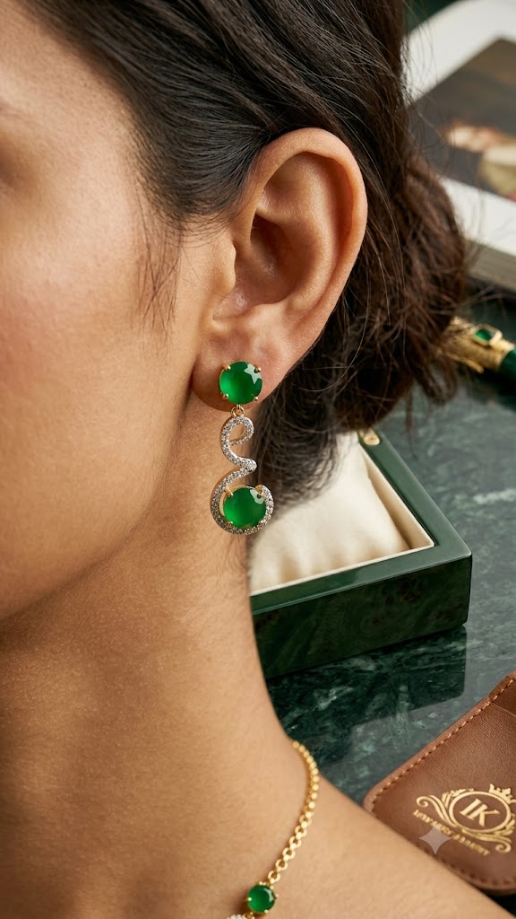 Designer Green Stone Drop Earrings | Gold Plated Fashion Earrings for Women (BR250)