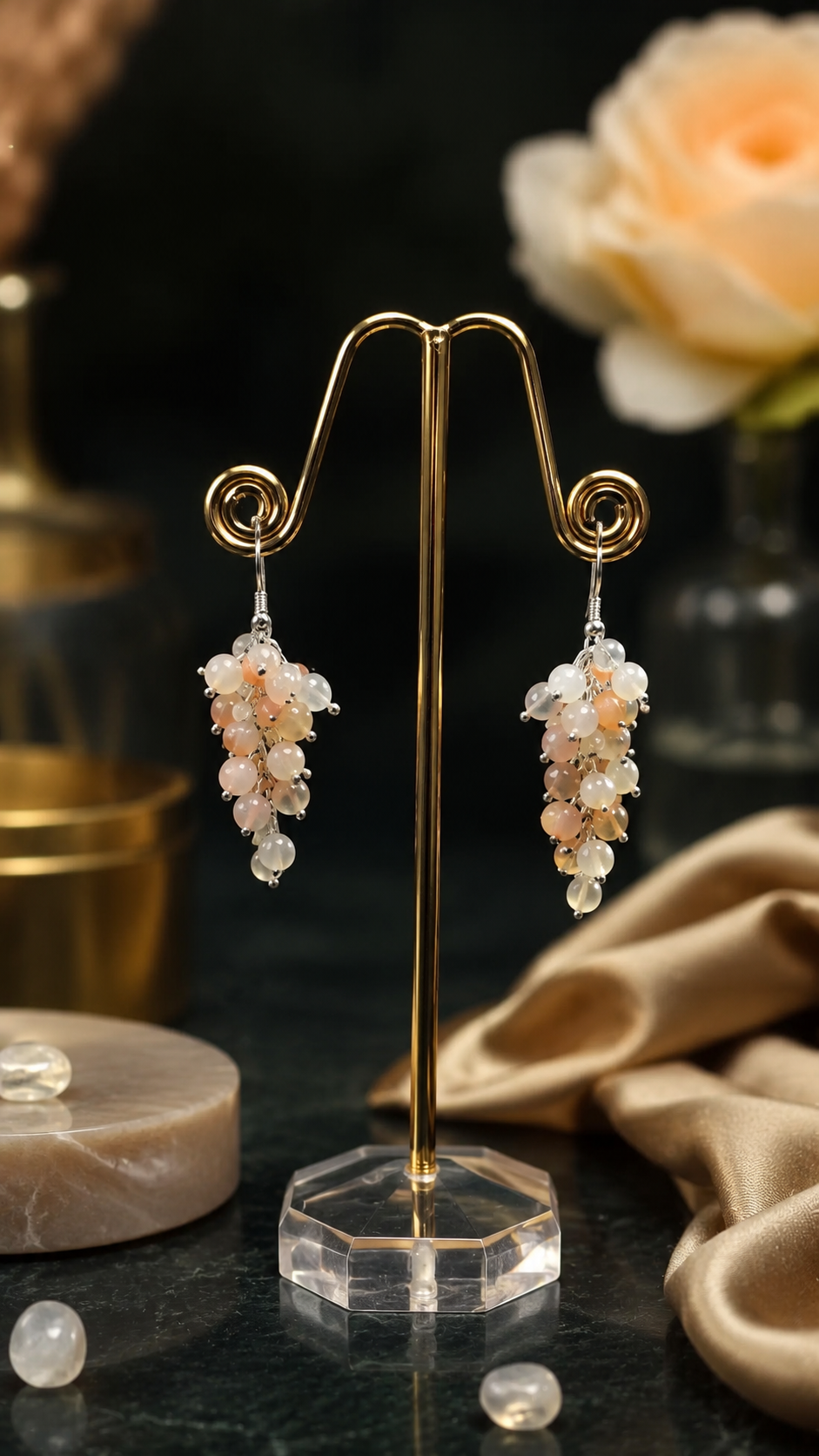 Natural Moonstone Grapes Cluster Earrings | Handmade Gemstone Jewelry