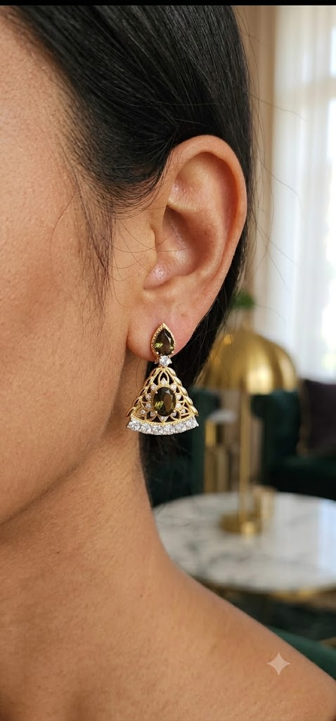 Olive Green Designer Gold-Plated Jhumka Earrings for Women | Party Wear (BR250)
