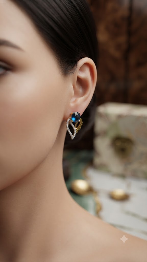 Elegant Blue Leaf Design Earrings | Stylish Fashion Jewelry for Women (BR250)